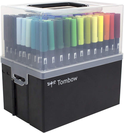 Tombow Dual Brush Pen Art Markers, 108 Color Set with Marker Case. Blendable , Brush and Fine Tip Markers with Marker Case