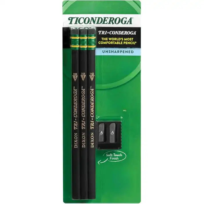 Dixon Ticonderoga Tri-Conderoga Pencils – 6-Pack Soft Grip #2 Pencils with Sharpener