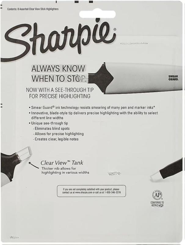 Sharpie Clear View Highlighters – 8 Assorted Colors, Smear-Resistant, Precision Tip