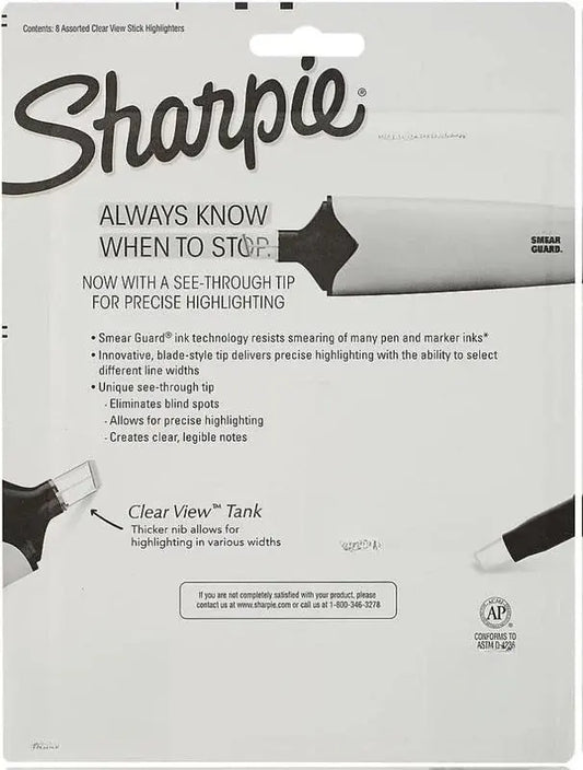 Sharpie Clear View Highlighters – 8 Assorted Colors, Smear-Resistant, Precision Tip