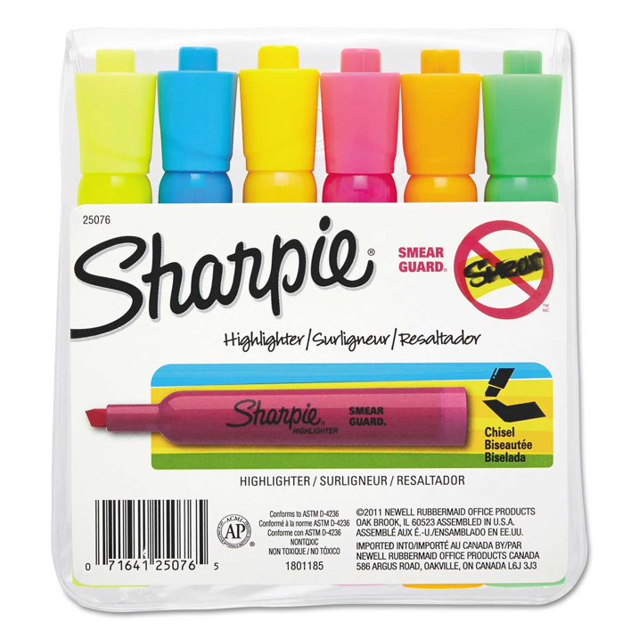Sharpie Accent Tank Style Highlighter, Chisel Tip, Assorted Colors, 6 Count