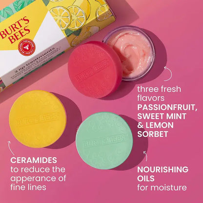 Burt's Bees Lip Mask Set- Passion Fruit & Chamomile, Sweet Mint & Lemon Sorbet