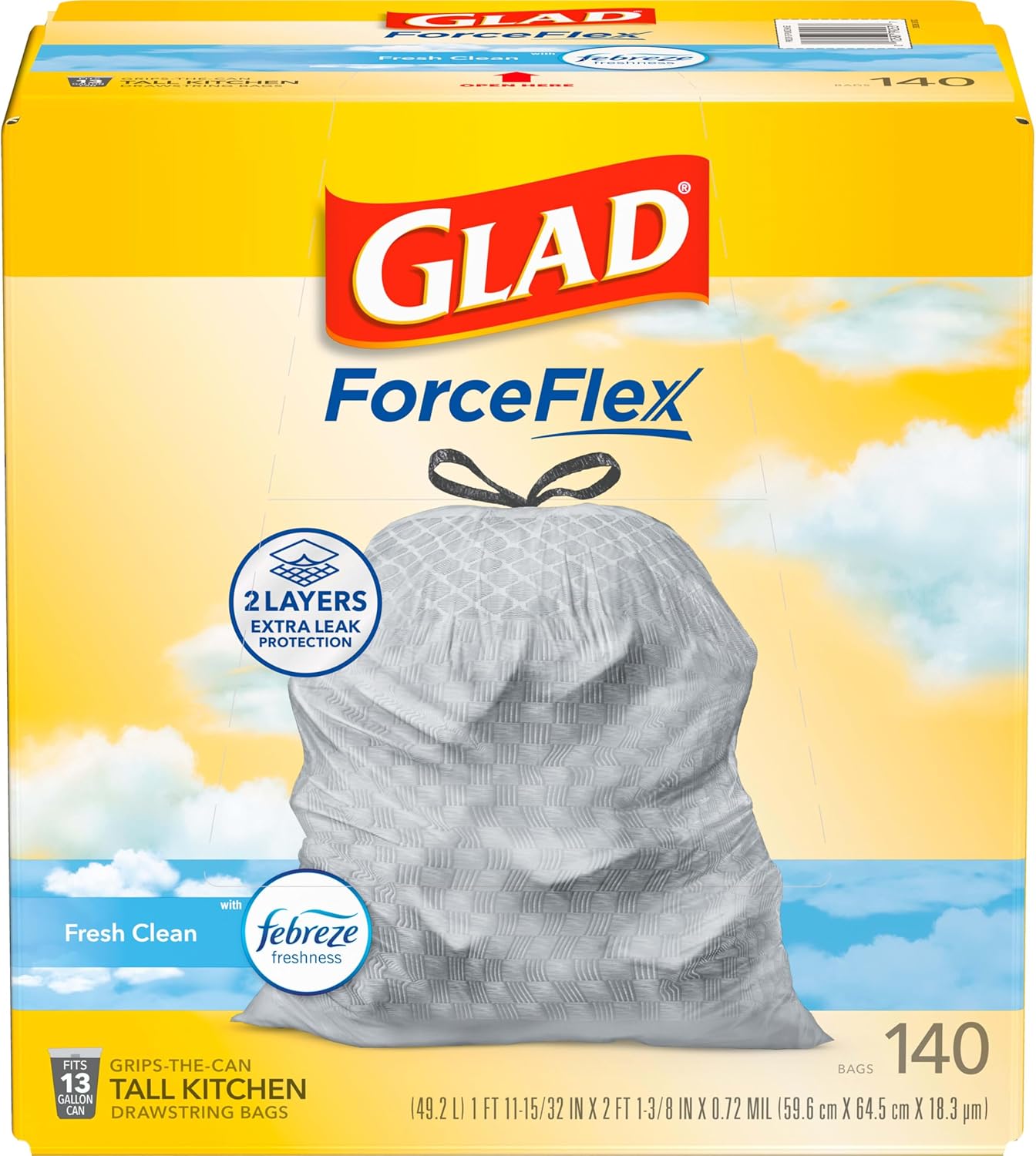 Glad Household ForceFlex Tall Kitchen Drawstring Trash Bags - 13 Gallon