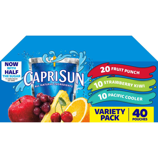 Capri Sun® Juice Drink Variety Pack – Fruit Punch, Strawberry Kiwi & Pacific Cooler (40 Pouches)