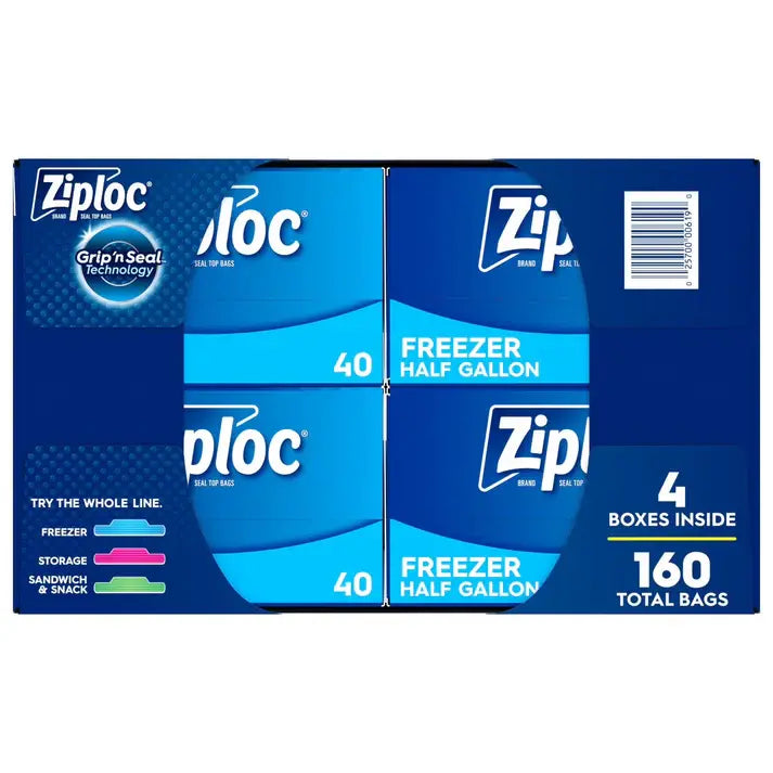 Ziploc Half Gallon Freezer Bags with Stay Open Design, 160 Count