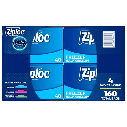 Ziploc Half Gallon Freezer Bags with Stay Open Design, 160 Count