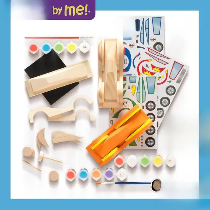 Wooden Race Car Building Kit – Paint & Assemble 3 Cars with Stickers & Tools