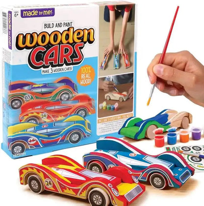 Wooden Race Car Building Kit – Paint & Assemble 3 Cars with Stickers & Tools