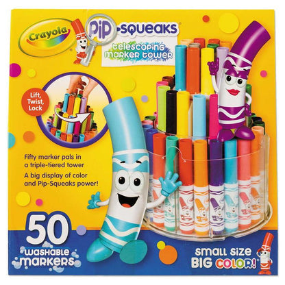 Crayola Pip-Squeaks Telescoping Marker Tower – 50 Mini Markers, Three-Tier Storage
