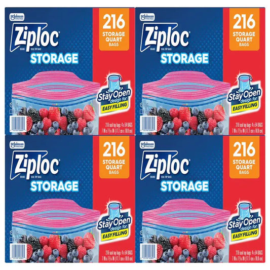 Ziploc Storage Quart Bags with Stay Open Design, 216 Count