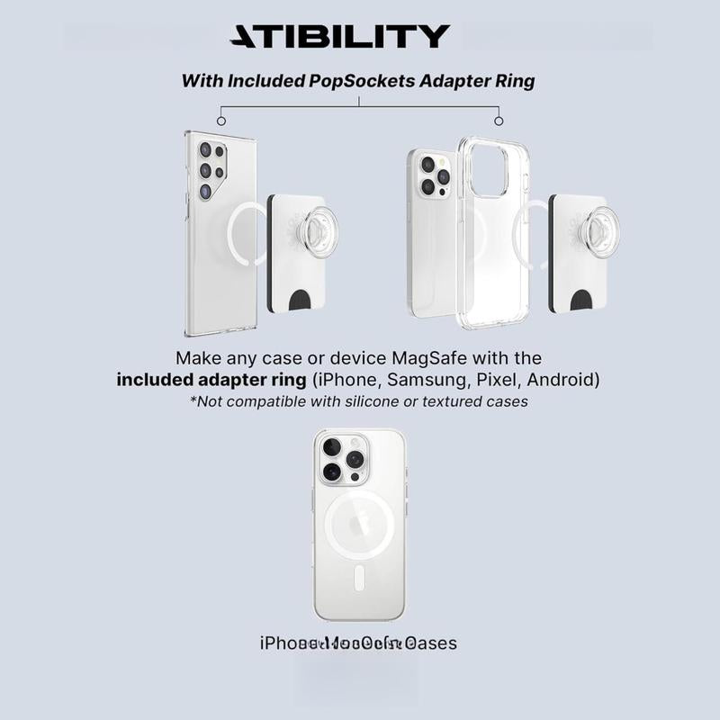 PopSockets Phone Wallet with Expanding Grip and Adapter Ring for MagSafe, Black