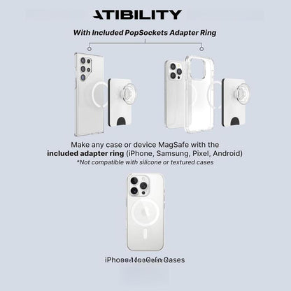 PopSockets Phone Wallet with Expanding Grip and Adapter Ring for MagSafe, Black