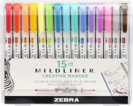 Mildliner Double-Ended Highlighter Set, Broad and Fine Point Tips Assorted Colors, 15-Pack