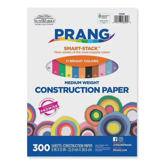 Construction Paper Smart-Stack, 58 lbs., 9 x 12 - Assorted, 300 Sheets per Pack