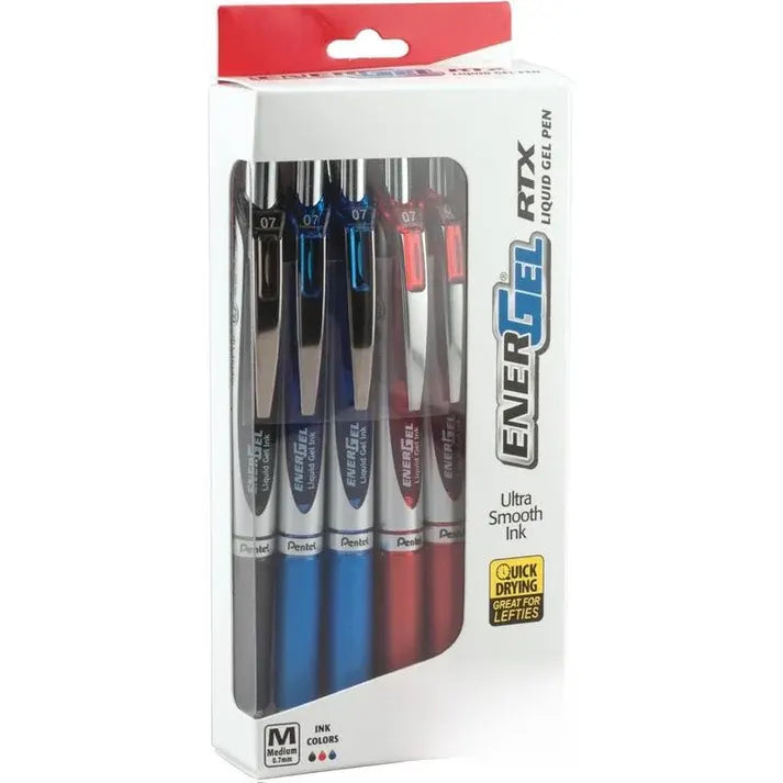 Pentel EnerGel RTX RT Liquid Gel Pens – 12 Pack, Assorted Colors, 0.7mm & 1.0mm