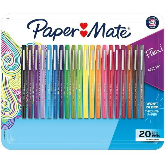 Paper Mate Flair Pens – 20 Pack, Assorted Colors, Felt Tip, Quick-Drying