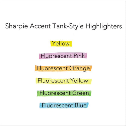 Sharpie Accent Tank Style Highlighter, Chisel Tip, Assorted Colors, 6 Count