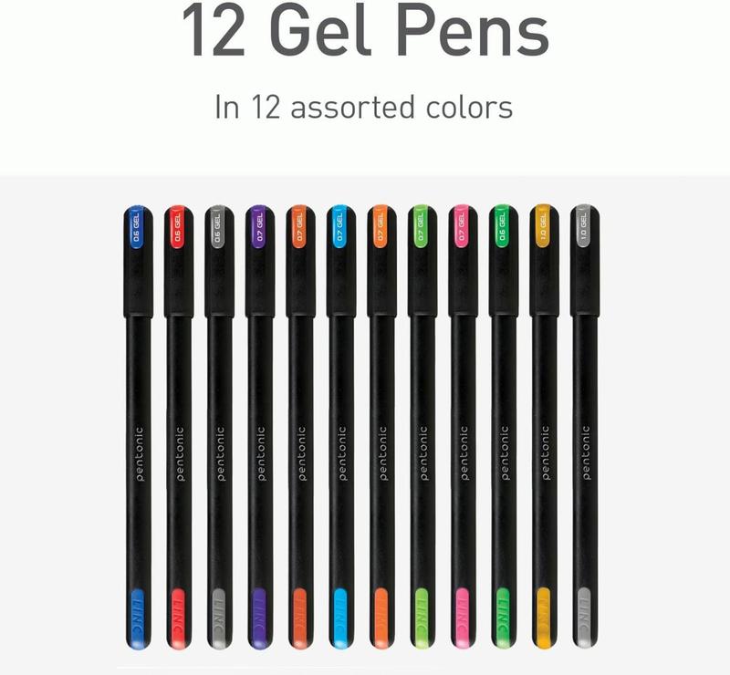Pentonic Gel Pens Set – 12 Vibrant Colors | Smooth Ink Flow | Extra Fine, Fine & Medium Tips