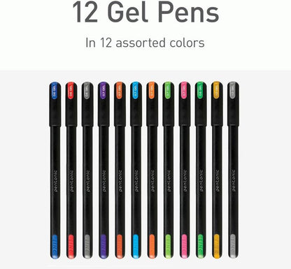 Pentonic Gel Pens Set – 12 Vibrant Colors | Smooth Ink Flow | Extra Fine, Fine & Medium Tips