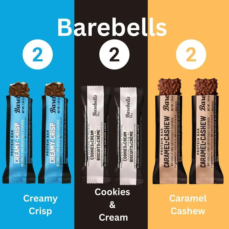 Barebells Protein Bars Variety Pack – Creamy Crisp, Cookies & Cream & Caramel Cashew (6-Pack)