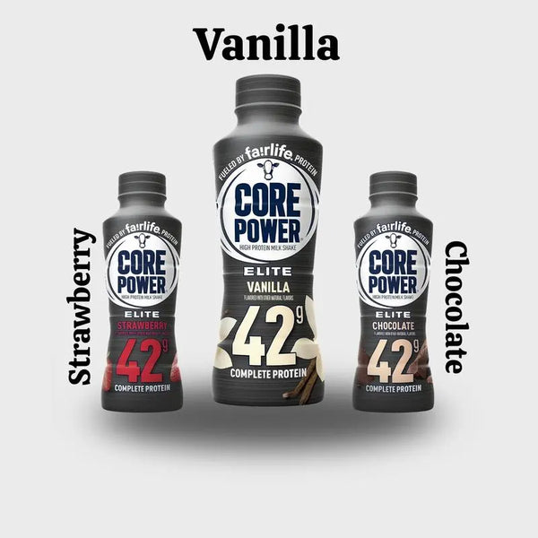Core Power Elite High Protein Shake – 42g Protein, 14oz Bottle, Vanilla, Strawberry & Chocolate
