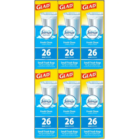 Glad Small Twist-Tie White Trash Bags, Fresh Clean Scent with Febreze Freshness, 4 gal., 156 ct.