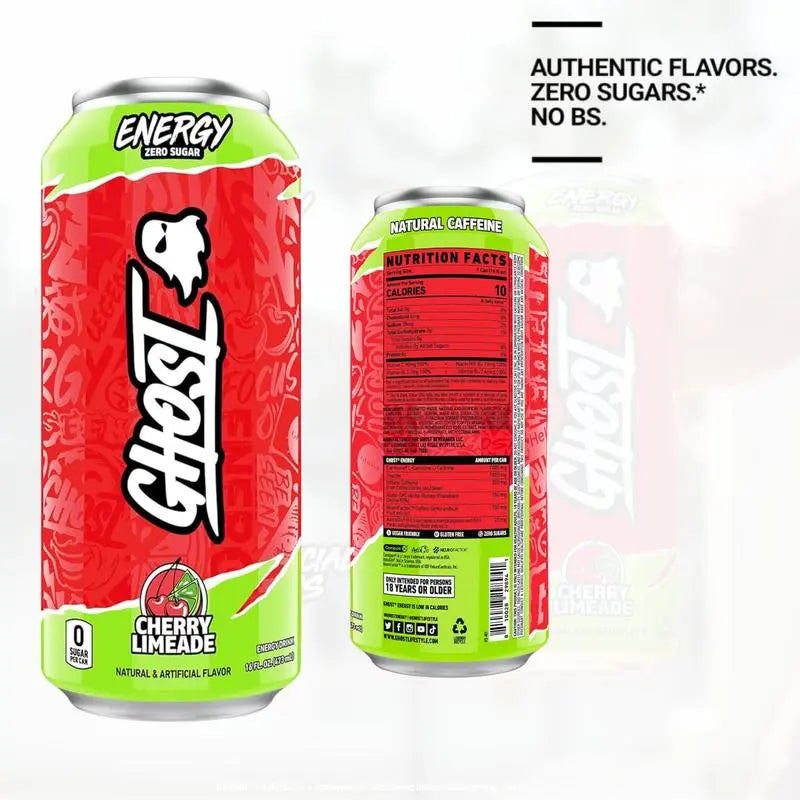 Ghost Energy Drink – Zero Sugar, 16 fl oz Cans (Pack of 6) Cherry Limade