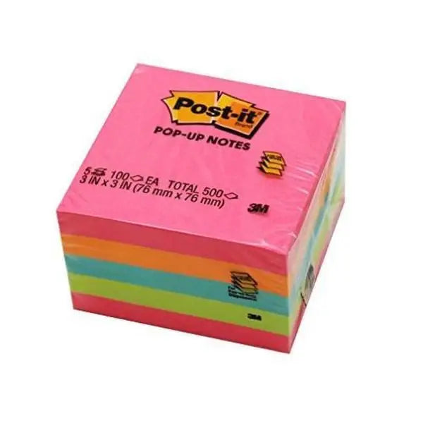Pop-up Notes, 3" x 3", Assorted, 100 Sheets Per Pad, 5 Pads