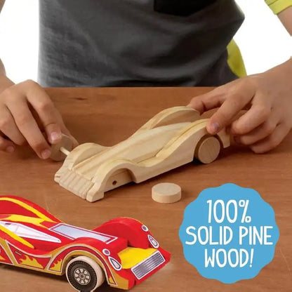 Wooden Race Car Building Kit – Paint & Assemble 3 Cars with Stickers & Tools