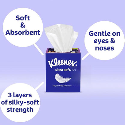 Kleenex Ultra Soft Facial Tissues, 4 Cube Boxes, 60 per Box, 3-Ply (240 Total)