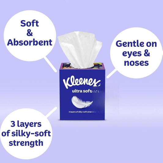 Kleenex Ultra Soft Facial Tissues, 4 Cube Boxes, 60 per Box, 3-Ply (240 Total)