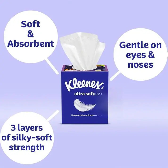 Kleenex Ultra Soft Facial Tissues, 4 Cube Boxes, 60 per Box, 3-Ply (240 Total)