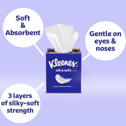 Kleenex Ultra Soft Facial Tissues, 4 Cube Boxes, 60 per Box, 3-Ply (240 Total)