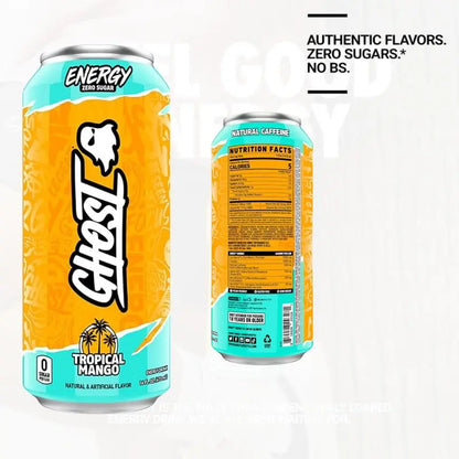 Ghost Energy Drink – Zero Sugar, 16 fl oz Cans (Pack of 6) Tropical Maango