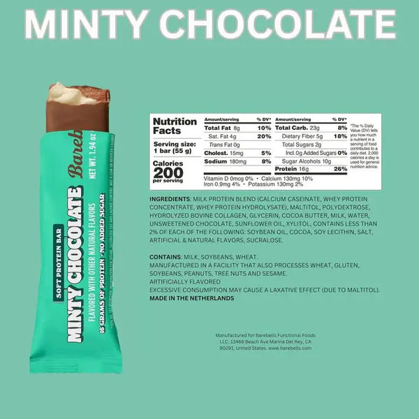 Barebells Protein Bars 6-Pack On-the-Go Balanced Diet Snacks - Choose Your Flavour MINTY CHOCOLATE