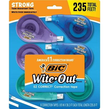 BIC Wite-Out EZ Correct Tear-Resistant Correction Tape, 6 Count