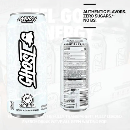 Ghost Energy Drink – Zero Sugar, 16 fl oz Cans (Pack of 6) Original