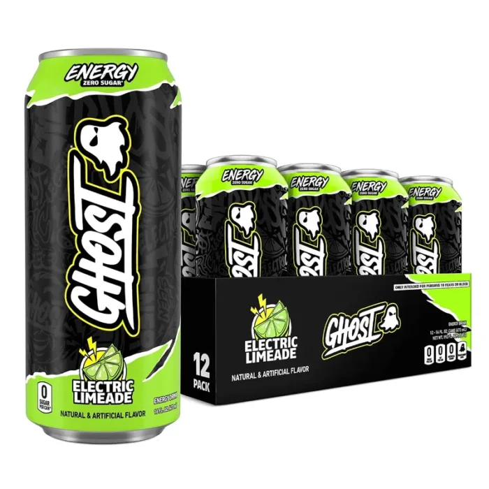 GHOST Energy Drink, Electric Limeade Flavor, 200mg Caffeine, Zero Sugar, 16 oz Cans, 12-Pack