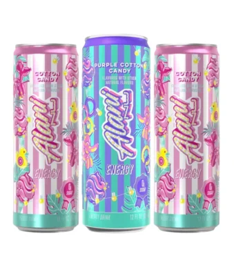 Alani Nu Low Sugar Energy Drink, Purple Cotton Candy, Cotton Candy, 200mg Caffeine, 12 fl oz Cans, 6 Count