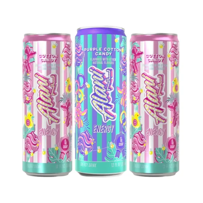 Alani Nu Low Sugar Energy Drink, Purple Cotton Candy, Cotton Candy, 200mg Caffeine, 12 fl oz Cans, 6 Count
