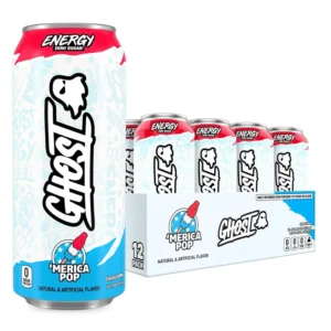GHOST Energy Drink, 'Merica Pop Flavor, 200mg Caffeine, Zero Sugar, 16 oz Cans, 12-Pack