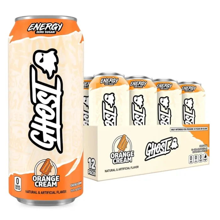 GHOST Sport Energy Drink, Orange Cream Flavor, 200mg Caffeine, Zero Sugar, 16 oz Cans, 12-Pack