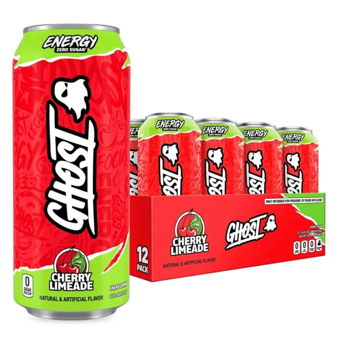 GHOST Energy Drink, Cherry Limeade Flavor, 200mg Caffeine, Zero Sugar, 16 oz Cans, 12-Pack