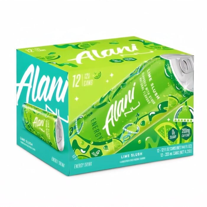 Alani Nu Lime Slush Energy Drink, 200mg Caffeine, Zero Sugar, 12 fl oz Cans, 12 Pack