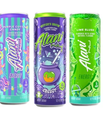 Alani Nu Energy Drink Variety Pack, Witch's Brew, Purple Cotton Candy, Lime Slush, 200mg Caffeine, 12 fl oz Cans, 6 Count