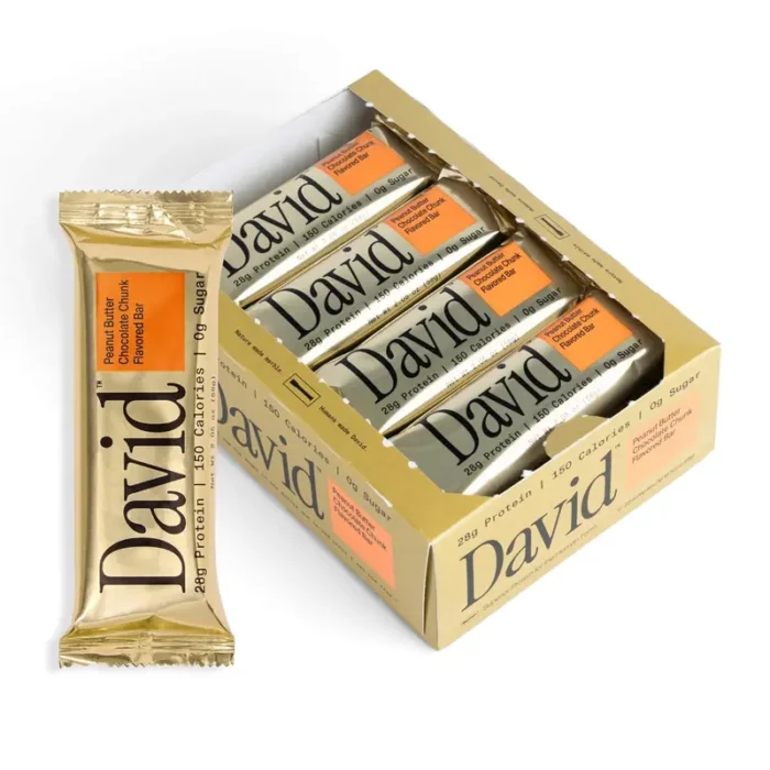 David High Protein Bars, Peanut Butter Chocolate Chunk, 28g Protein, 150 Calories, 0g Sugar, Pack of 12
