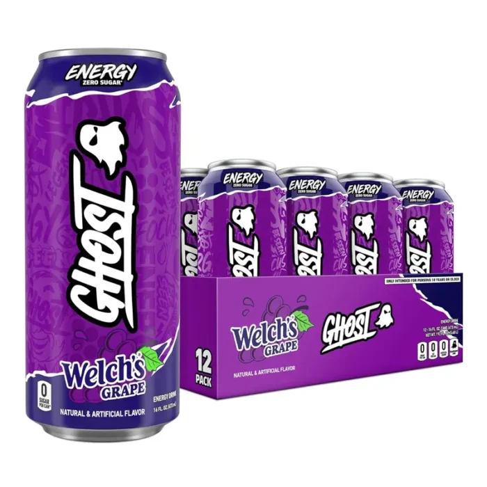 GHOST Energy Drink, Welch's Grape Flavor, 200mg Caffeine, Zero Sugar, 16 oz Cans, 12-Pack