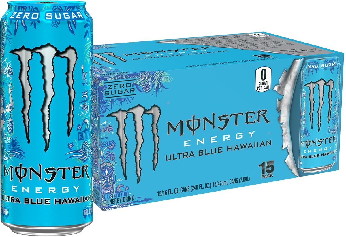 712Q2ryvBYL._SL1500_.jpg Monster Energy Ultra Blue Hawaiian Sugar-Free Energy Drink, 16 fl oz Cans, 15-Pack