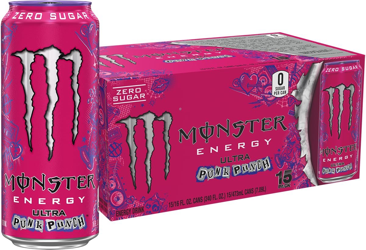 71L66Bf5OmL._SL1500_.jpg Monster Energy Ultra Punk Punch Sugar-Free Energy Drink, 16 fl oz Cans, 15-Pack