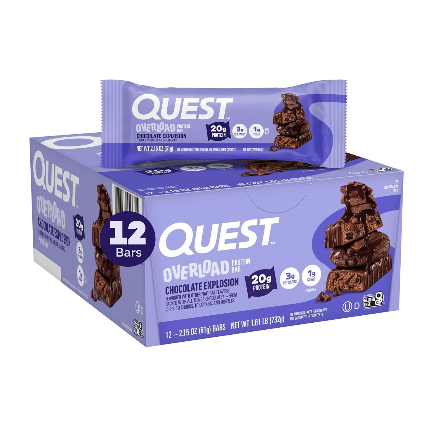 71WbzmrObSL._SL1500_.jpg Quest Nutrition Overload Chocolate Explosion Protein Bars, 12 Count